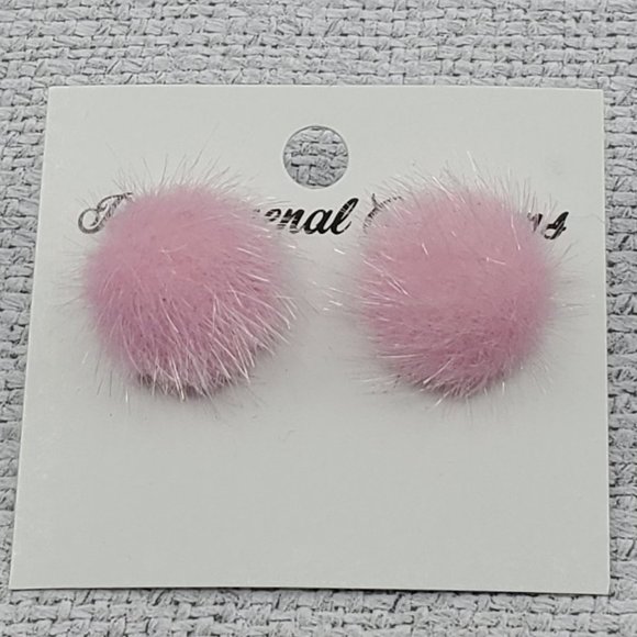 Women's Girls Pink Fuzzy Postback Handmade Hypoallergenic Nickel Free Earrings - Picture 1 of 1